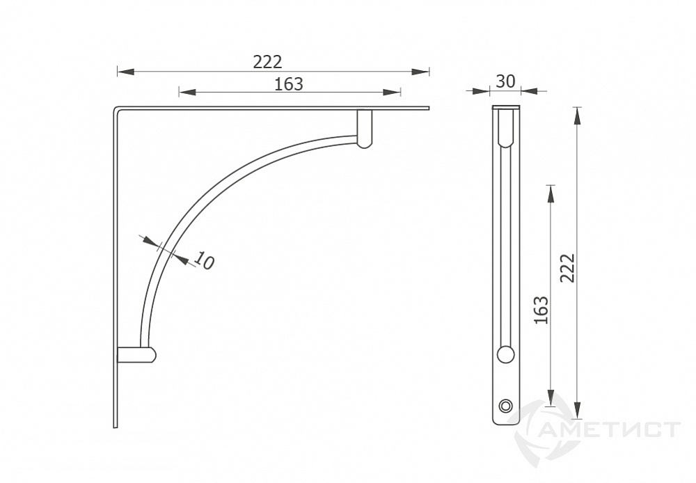 Полкод. угл.мет. PR-206 хром мат.вогнутый