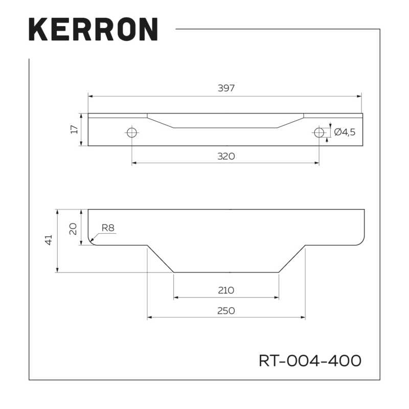 Ручка торцевая 400 мм, хром RT-004-400