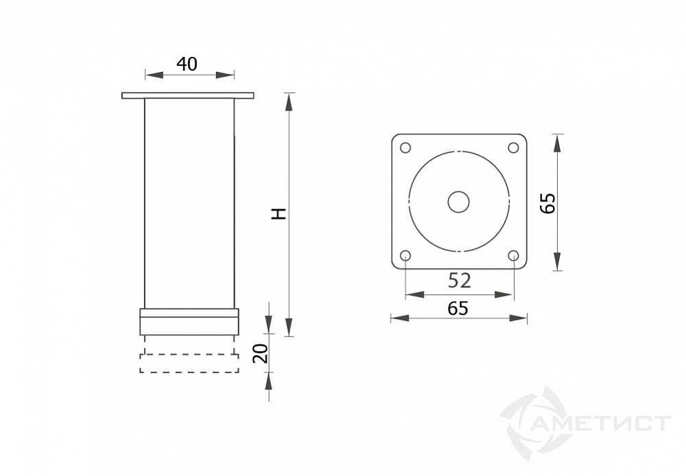 Опора  JET 222 FUZ222S,150CP хром квадрат