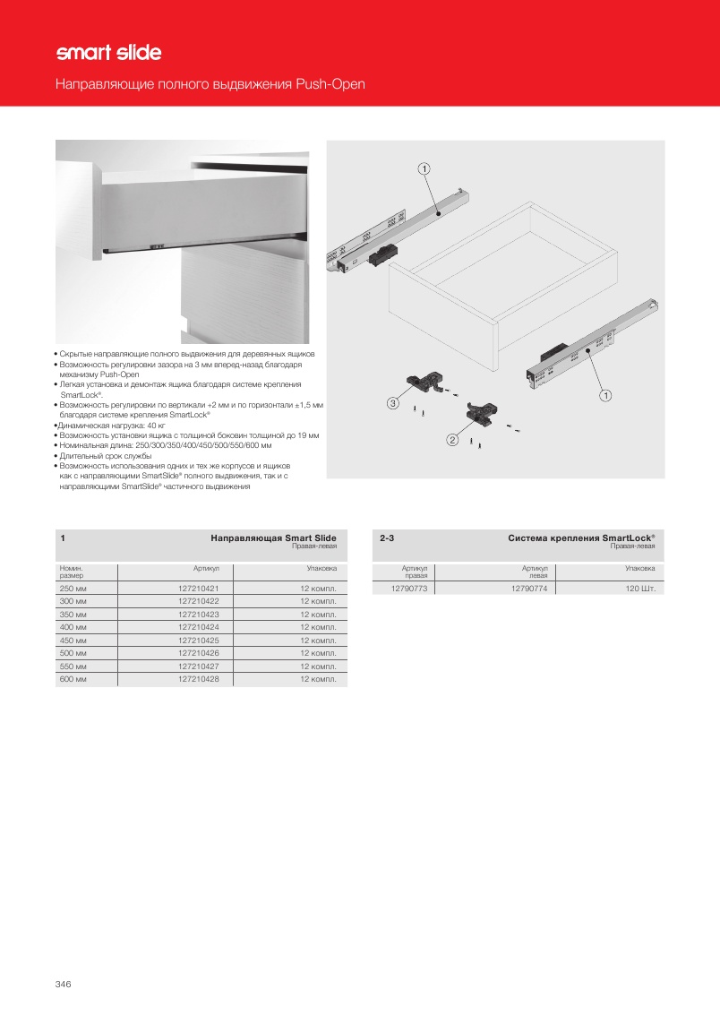*Направляющие скрыт. монтажа 400 mm  SAMET  PUSH OPEN ОТТАЛКИВАЮЩ