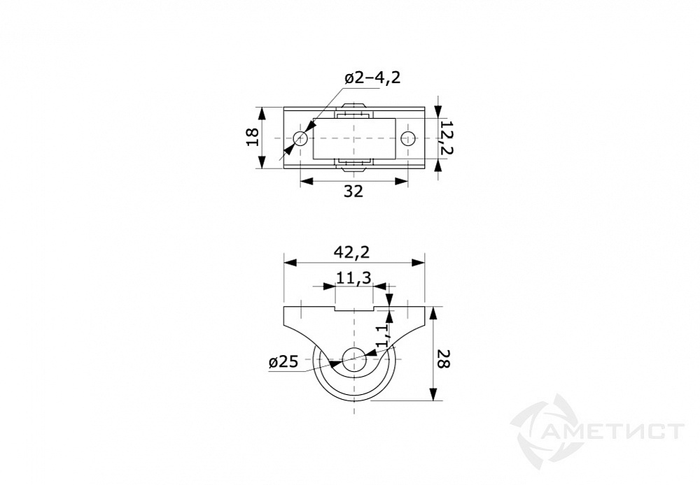 Ролик откатной JET 304 d25мм h=28мм (25кг)