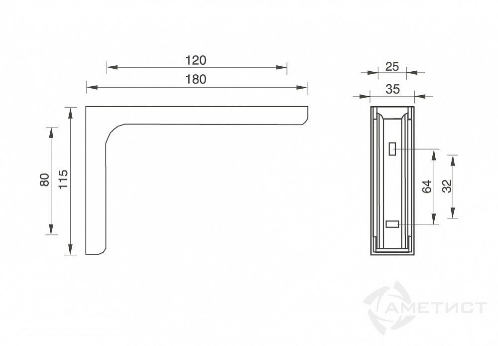Полкодержатель JET 216 180мм кор PR216Q.180DD