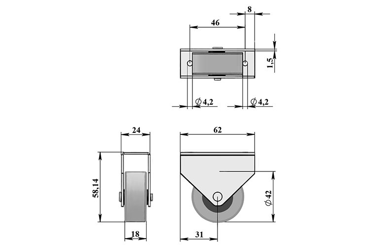 Ролик откатной 552 Р h-58 Серый