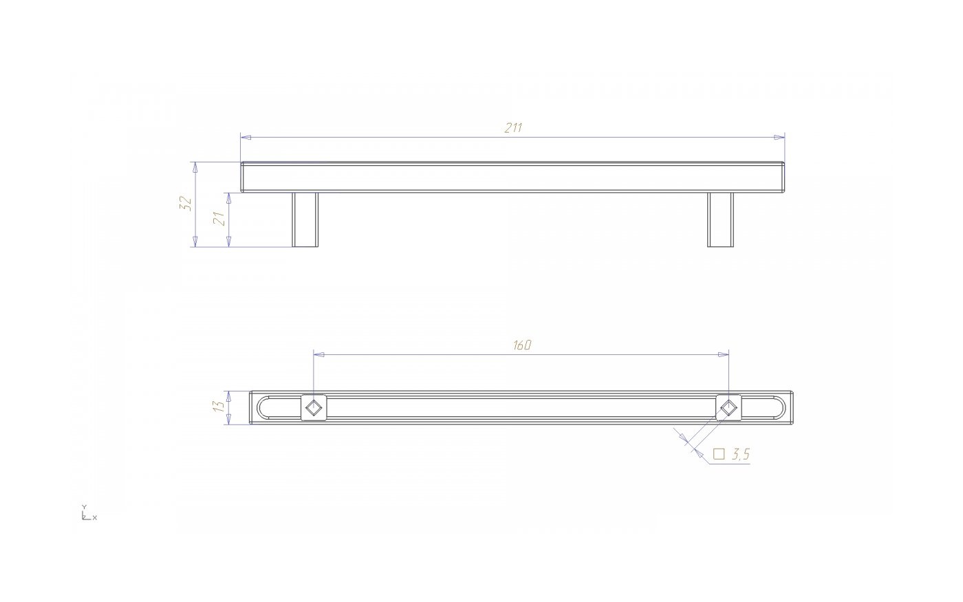 РСК-160К Ручка квадратная 160 мм ЧЕРНАЯ (140)