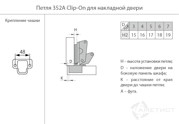 Петля JET 352A165гр..с доводчиком HR 352A112NI