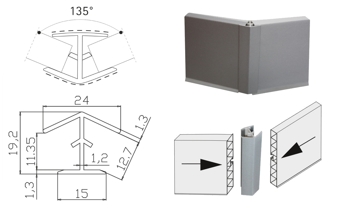 Угловой элемент цоколя 135 гр Н 100 ДУБ СОНОМА (Россия)